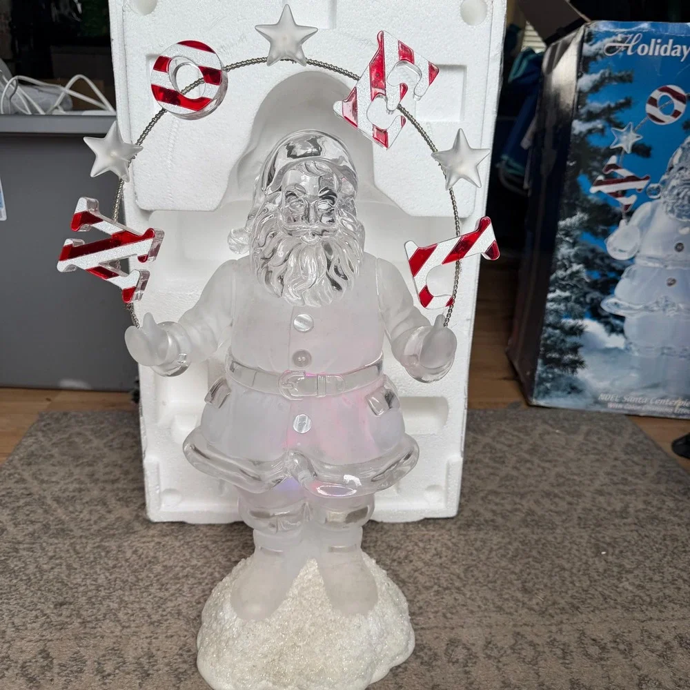 Heritage Mint Holiday Ice Sculptures 21in NOEL Santa Centerpiece Color Changing